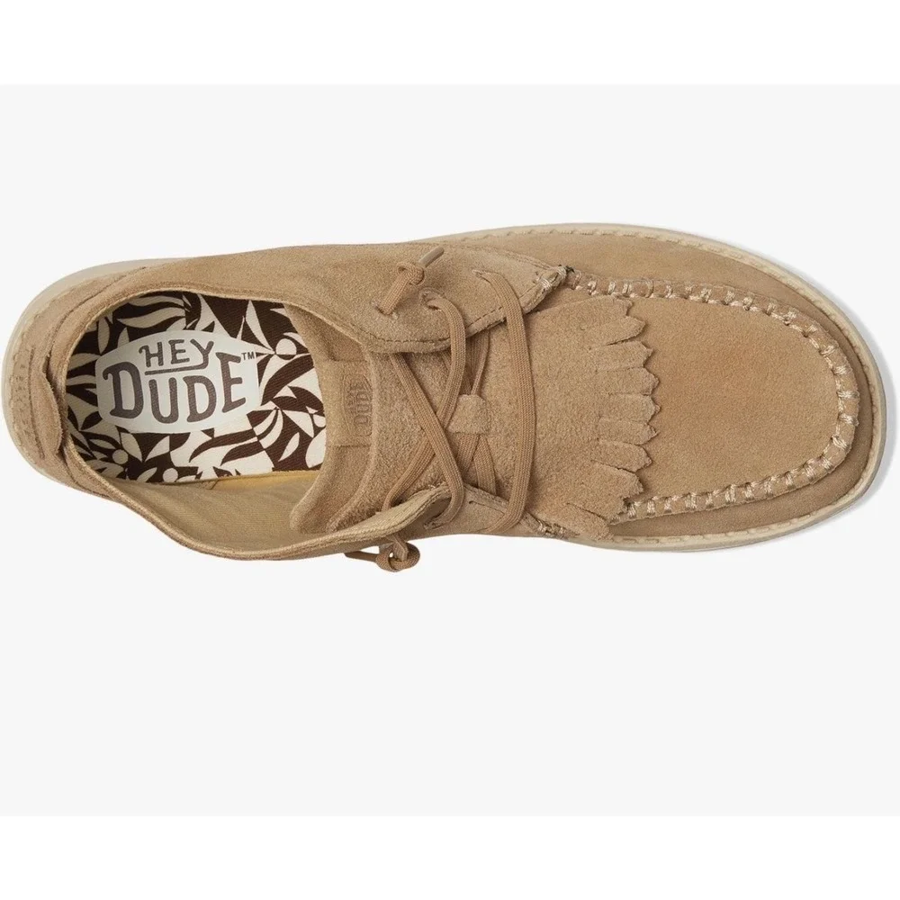 HEY DUDE Wendy Mid Elevated Kids W6 Chestnut NEW Fringe Suede Moccasin Boots